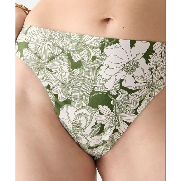 J.‎ Crew High-rise cheeky bikini bottom in Liberty Linear Canteen Green Medium - Picture 1 of 10